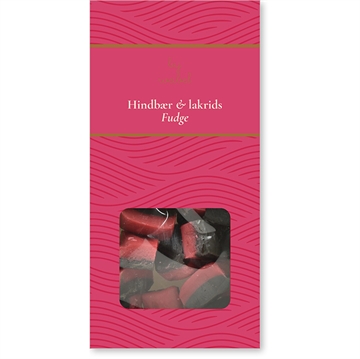 Bringebær & lakris fudge i eske